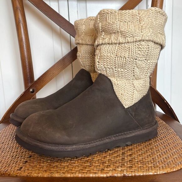 Ugg Cassidee brown suede crochet top boots size 6 - Picture 2 of 8